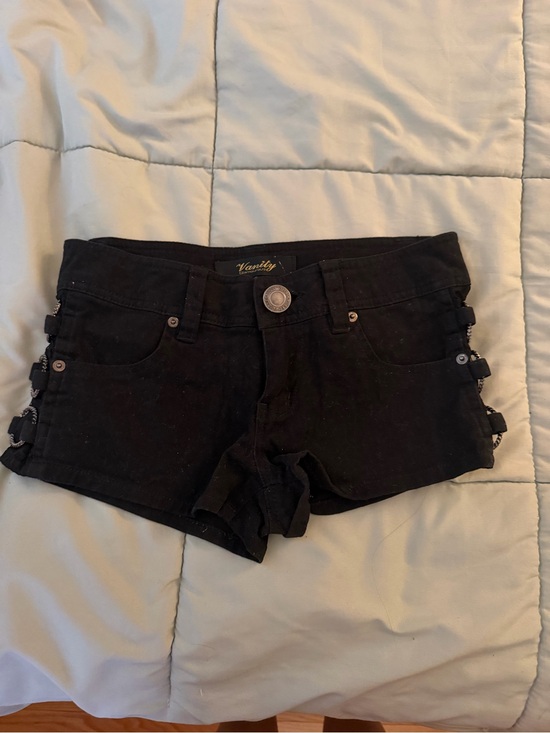 Vanity Pants - Vanity Black Women's Short Shorts with Side Buckle Detail